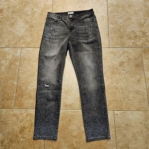 TRU LUXE Dazzled Leg Jeans, Charcoal, Destressed - Size 8